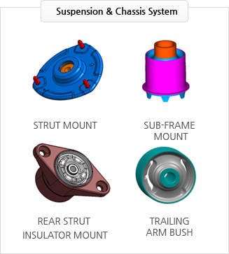Suspension & Chassis System : STRUT MOUNT, SUB-FRAME  MOUNT, REAR STRUT  INSULATOR MOUNT, TRAILING ARM BUSH
